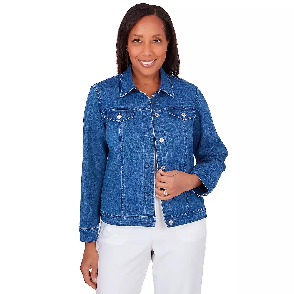 Petite Alfred Dunner Classic Fit Denim Jean Jacket, Women's,  Product Image