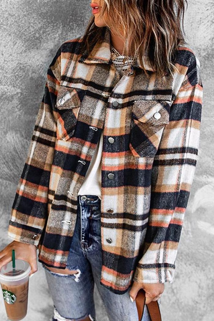 Plaid Print Pocketed Shacket Product Image