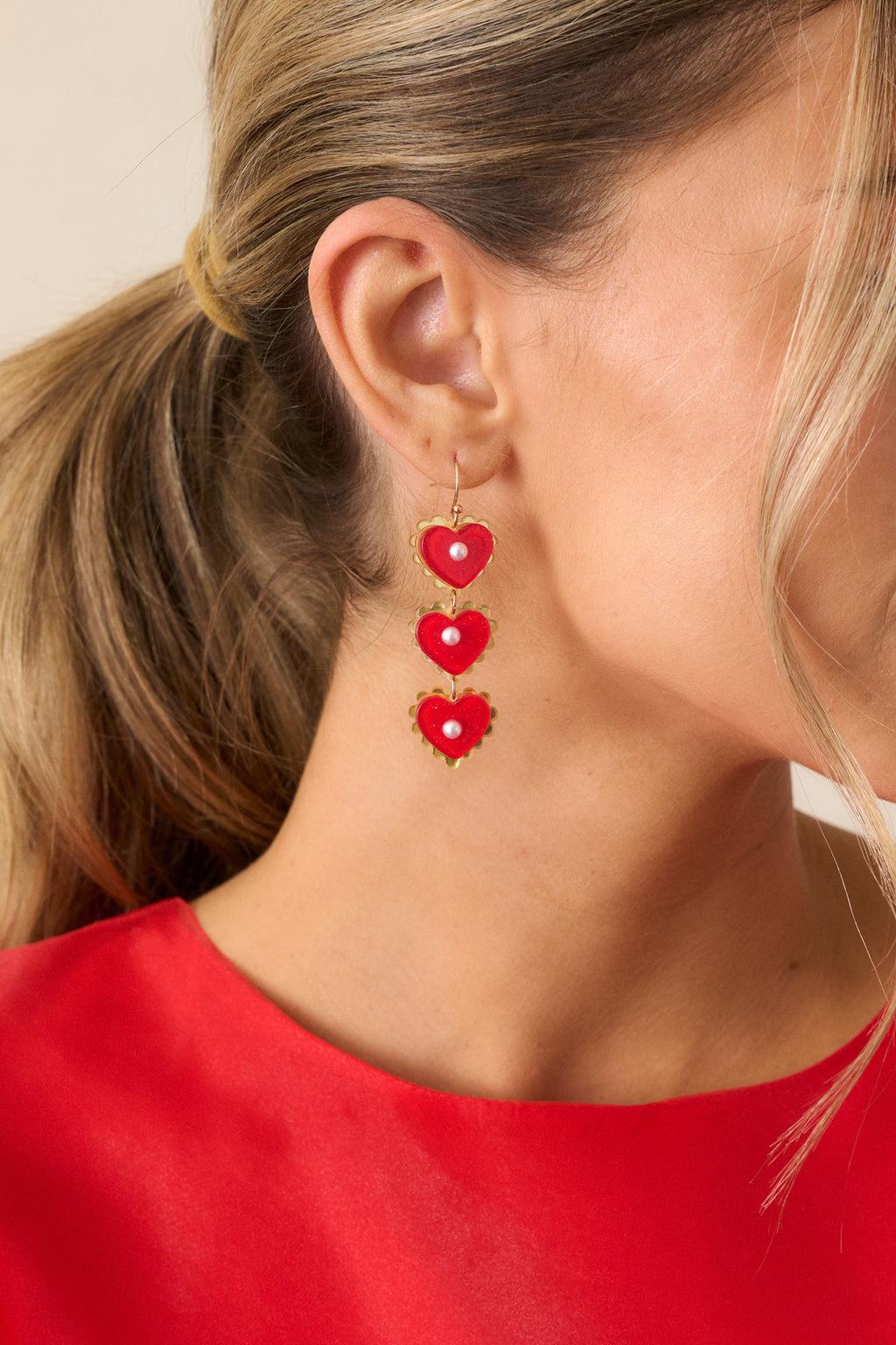 Cherry Pie Red Heart Dangle Earrings Product Image