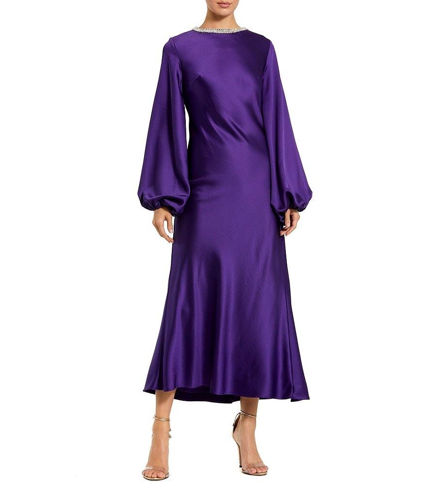 Mac Duggal Crew Neck Long Sleeve Crystal Detail Dress Product Image