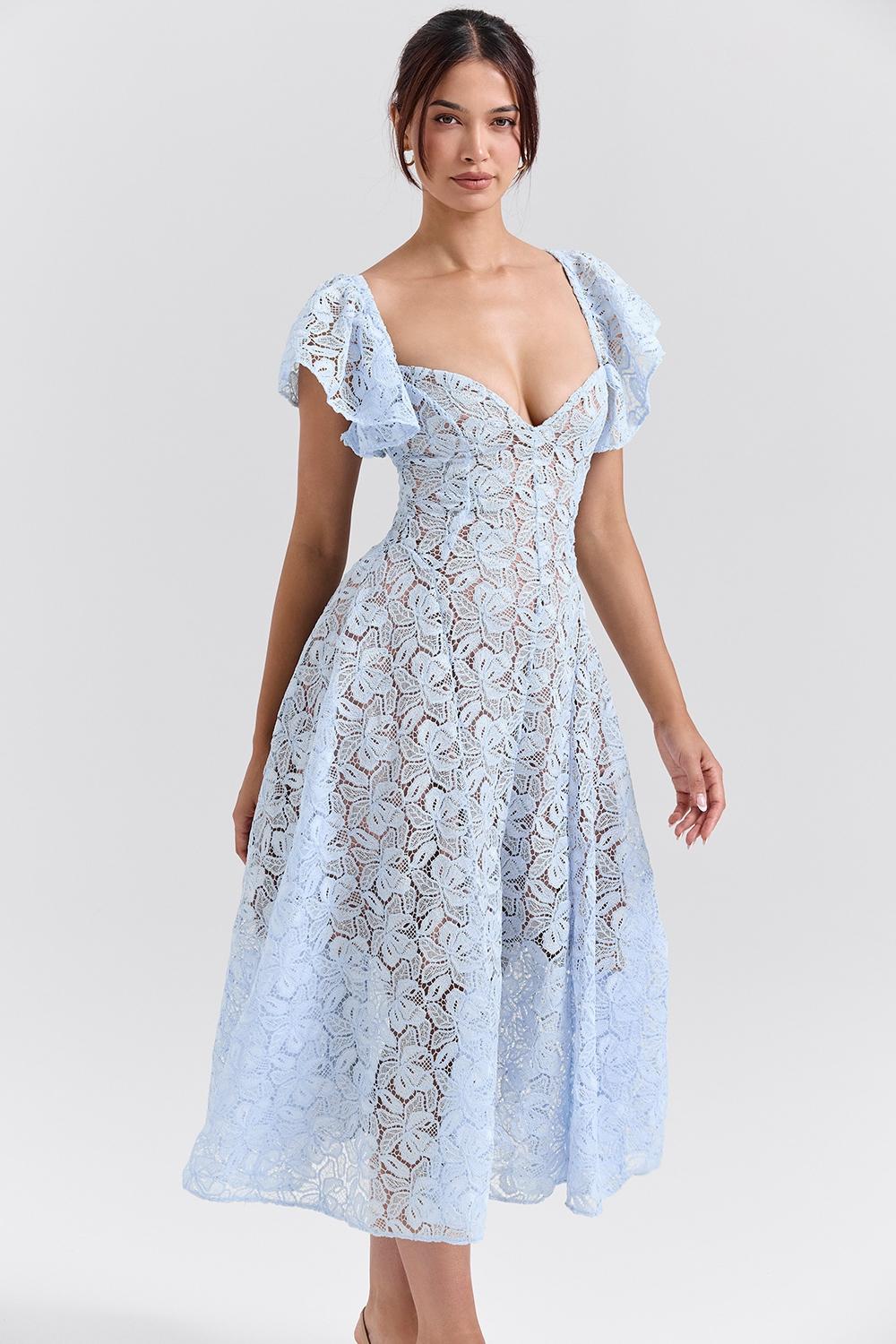 Austen  bluebell floral lace midi dress Product Image
