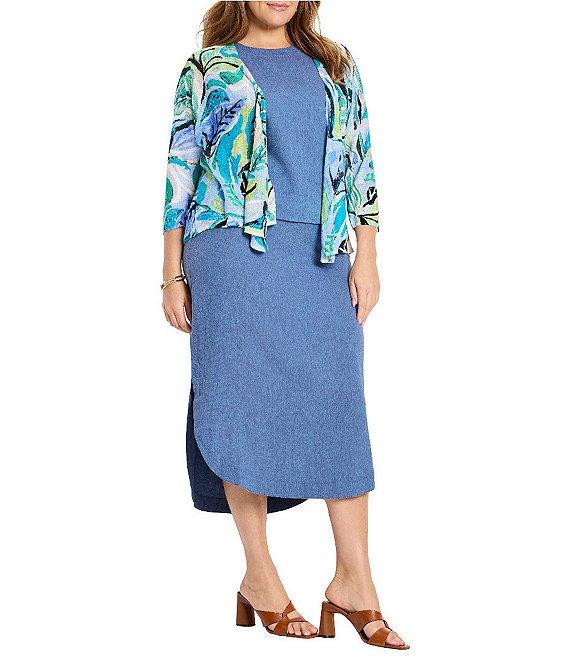 NIC + ZOE Plus Size Rumba Linen Blend High Rise A-Line Midi Skirt Product Image