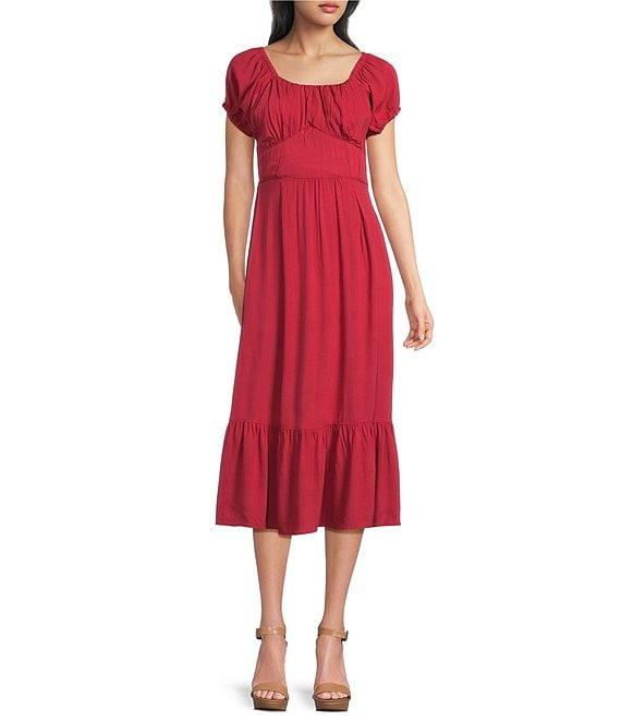 Angie U-Neckline Short Sleeve Empire Midi Dress Product Image