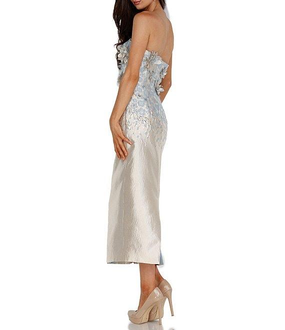 Terani Couture Metallic 3D Floral Embellished Strapless Midi Dress Product Image
