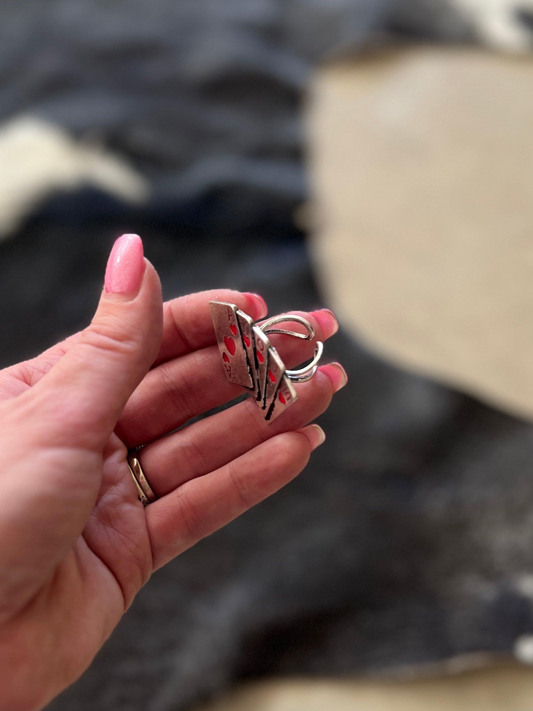 Red Heart Playing Card Adjustable Ring Product Image