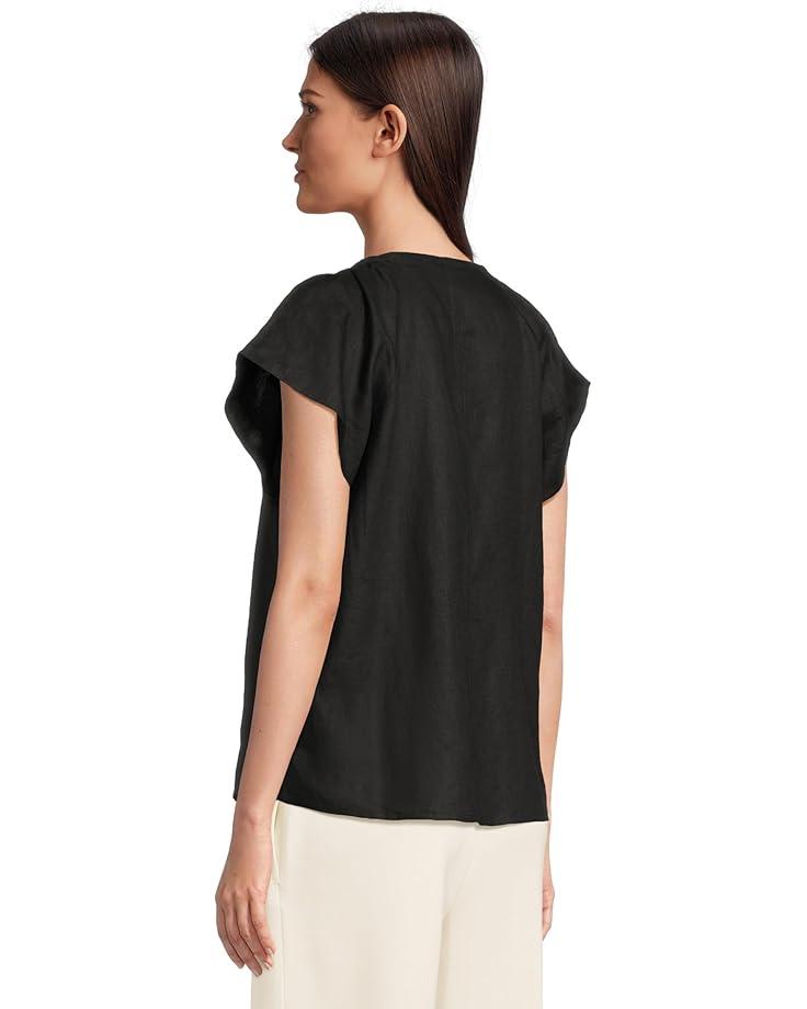 Short Sleeve Button Front Lace Trim Top Product Image