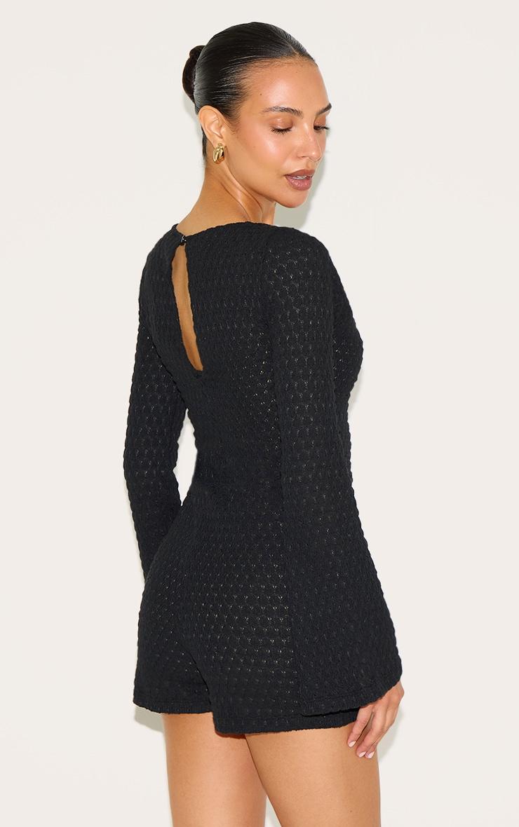 Petite Black Textured Jersey Long Sleeve Unitard Product Image