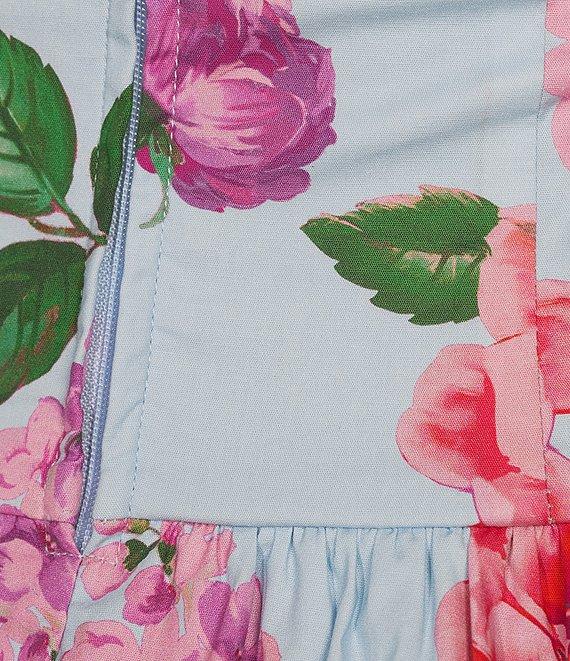 Honey and Rosie Floral Print Poplin Strapless Drop Waist Dress Product Image