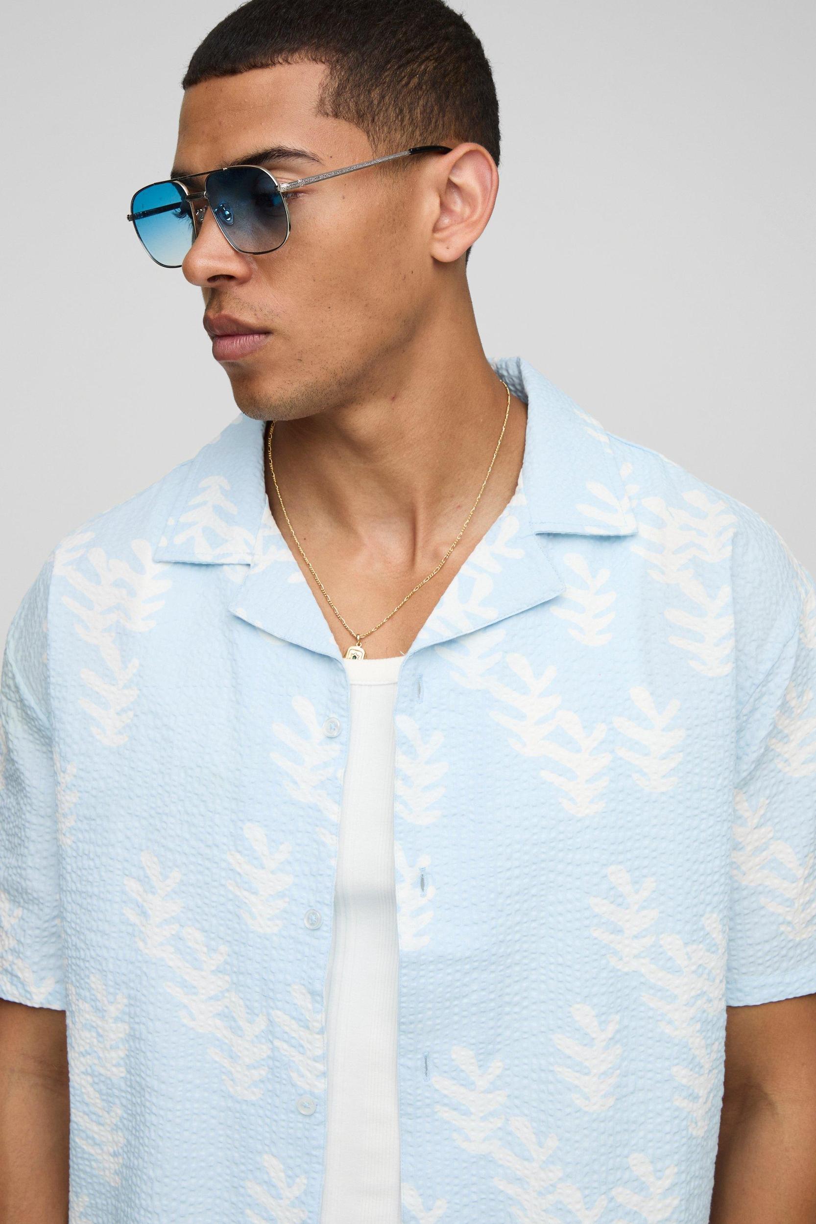 Oversized Leaf AOP Seersucker Shirt | boohooMAN USA Product Image