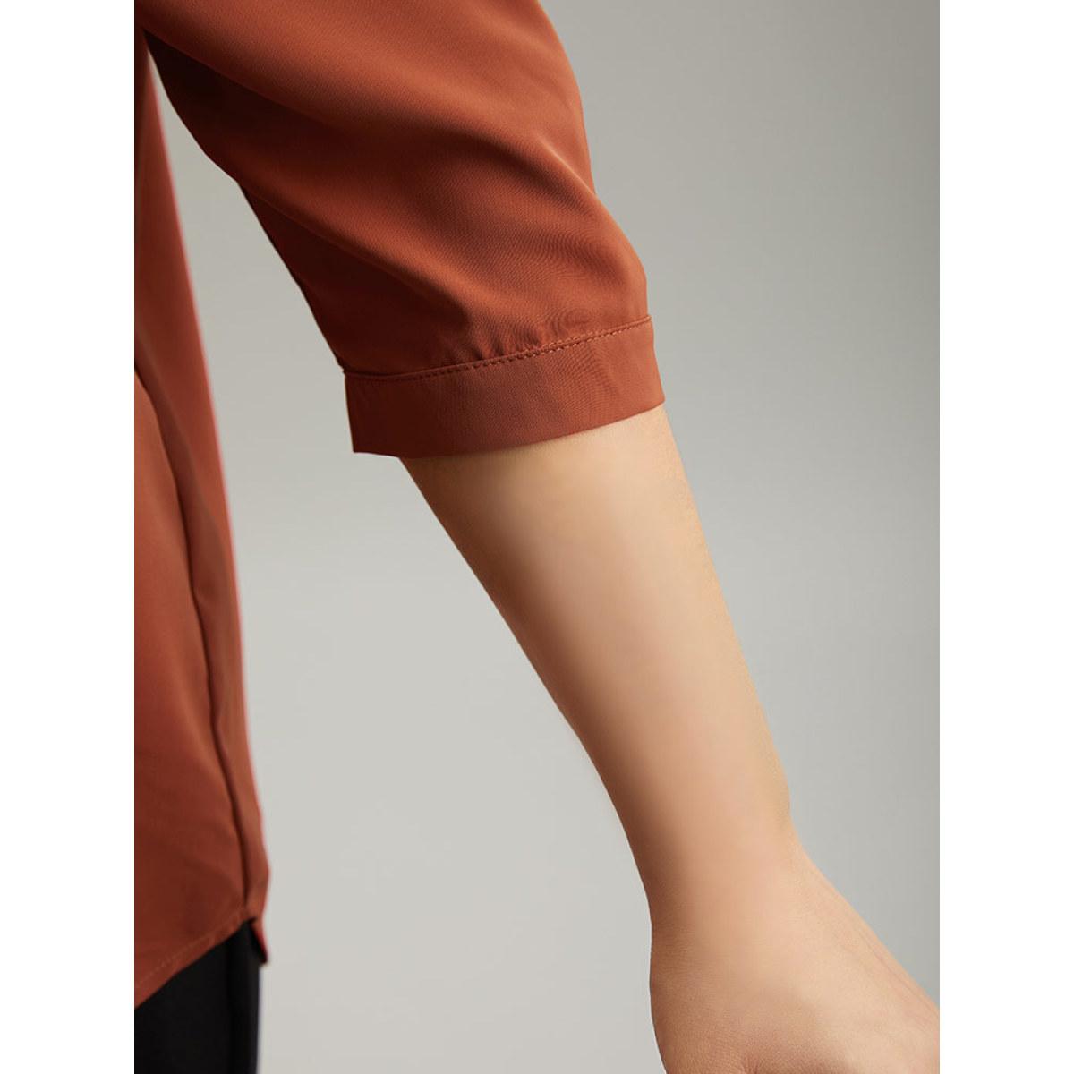 Plus Size Rust Plain Half Zip Gathered Blouse Women Work From Home Elbow-length sleeve V-neck Office Blouses BloomChic 14-16/1X Product Image