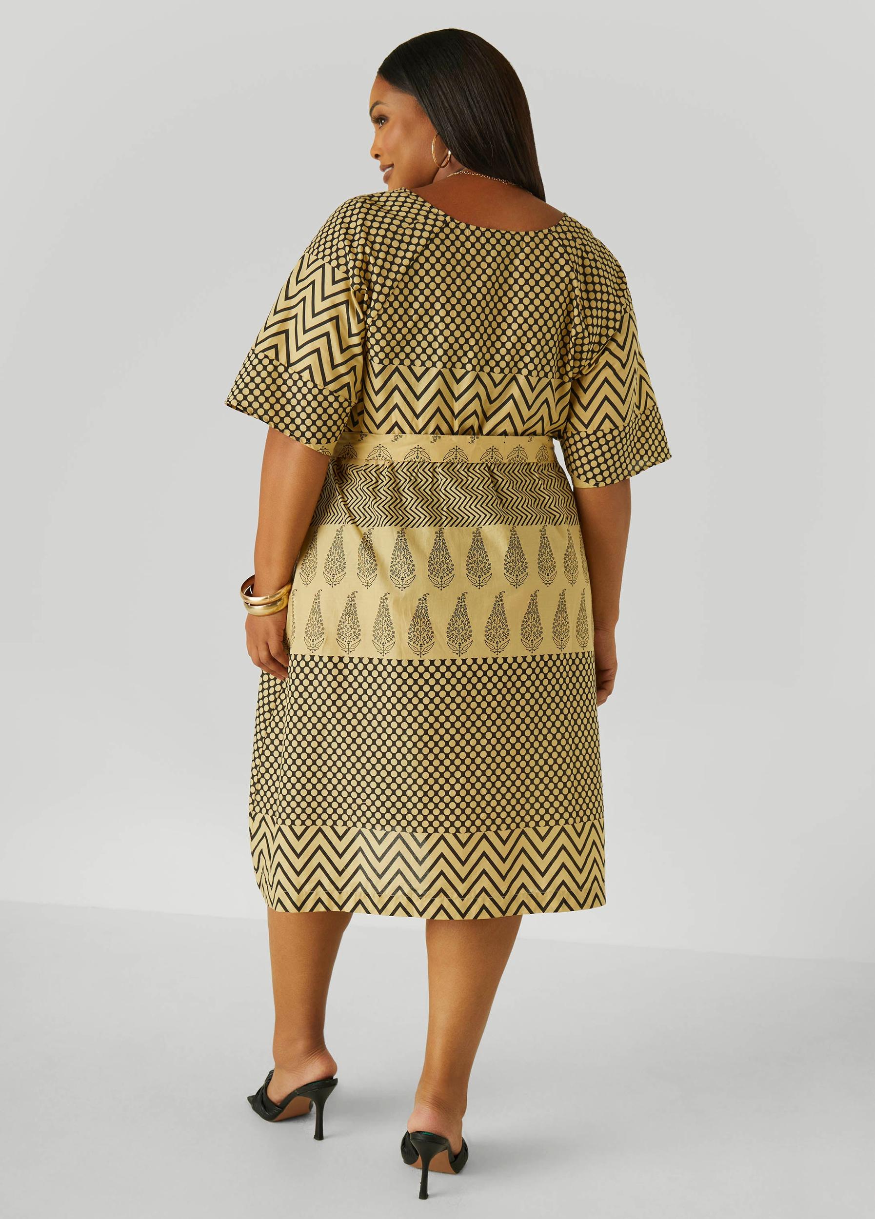 Plus Size Faux Wrap Printed Cotton Dress Ashley Stewart Product Image