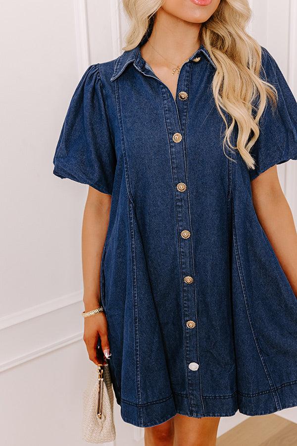 Dreamy Days Denim Mini Dress in Dark Wash Product Image