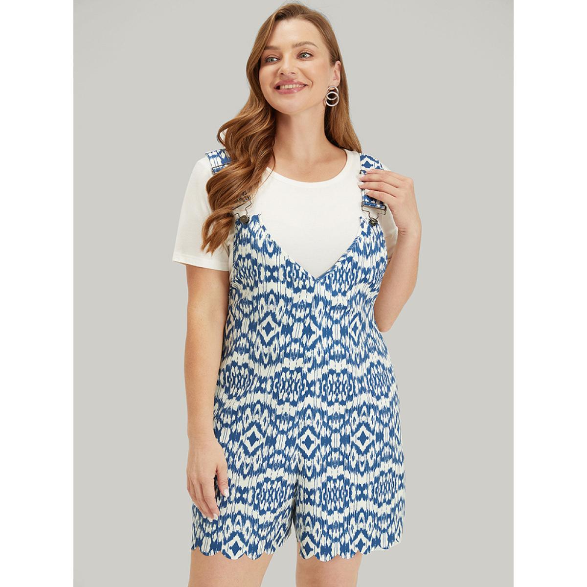 Plus Size Blue Bandana Print Pocket Overall Cami Jumpsuit Women Casual Sleeveless Spaghetti Strap Dailywear Loose Jumpsuits BloomChic 14-16/1X Product Image