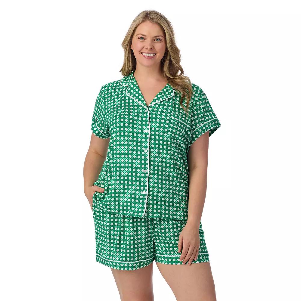 Plus Size Draper James 2-Piece Printed Cozy Short Sleeve Notch Collar Pajama Top & Pajama Shorts Set, Women's, Size: 2XL, Spring Green Wicker Product Image