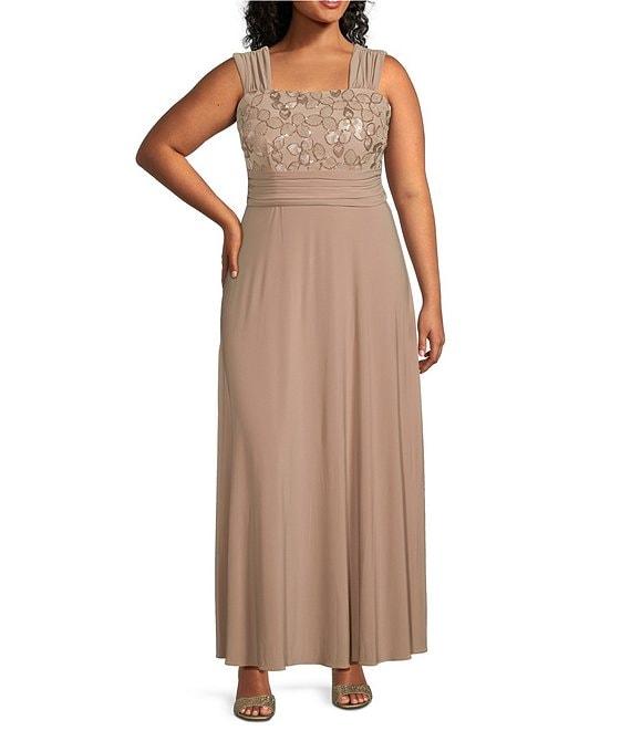 Le Bos Plus Size Embroidered 3/4 Sleeve Square Neck 2-Piece Jacket Dress Product Image