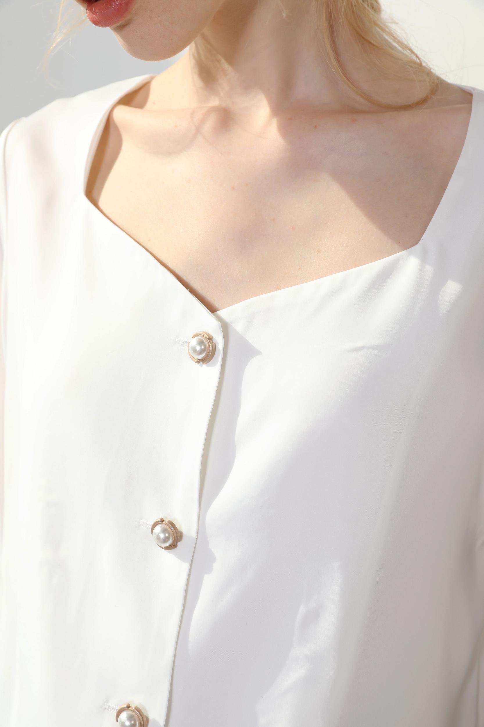 Feminine Blouse White With Pearl Detail Product Image
