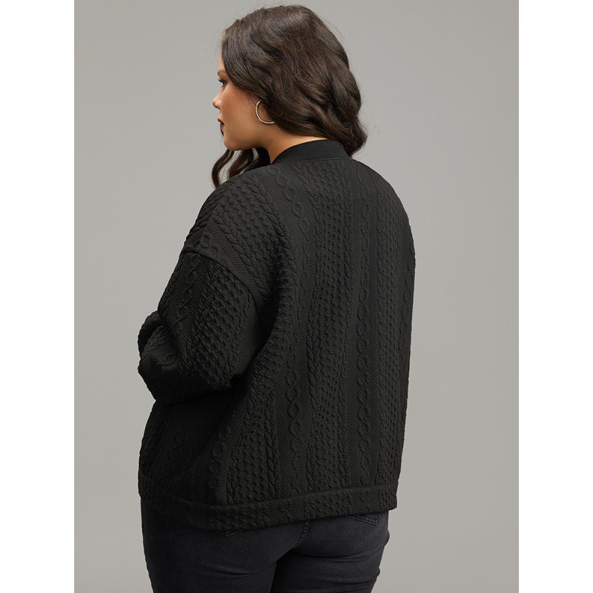 Plus Size Plain Texture Button Through Jacket Women Black Elastic cuffs Dailywear Jackets BloomChic 10/M Product Image