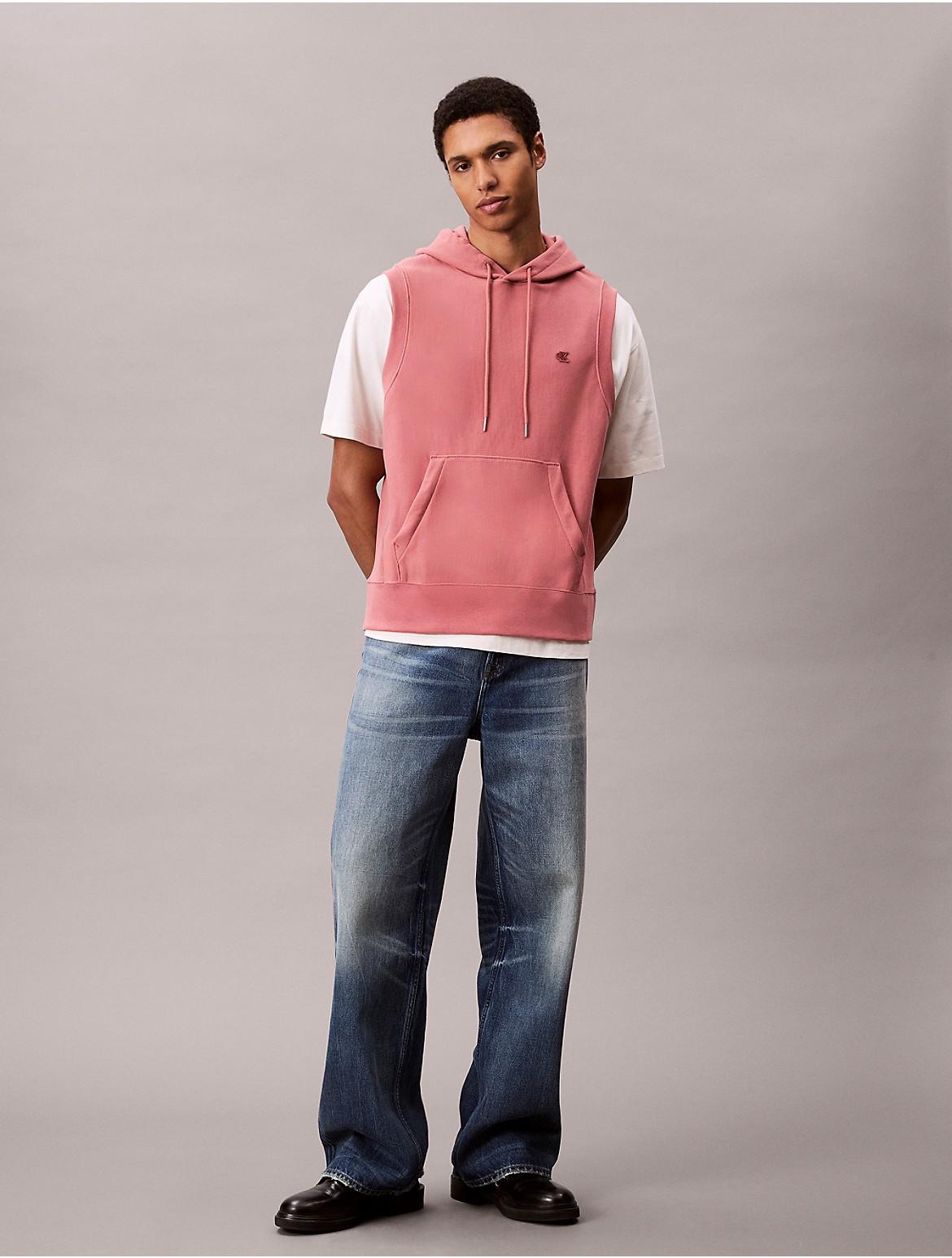 Calvin Klein Mens Cotton Terry Relaxed Sleeveless Hoodie - Pink Product Image