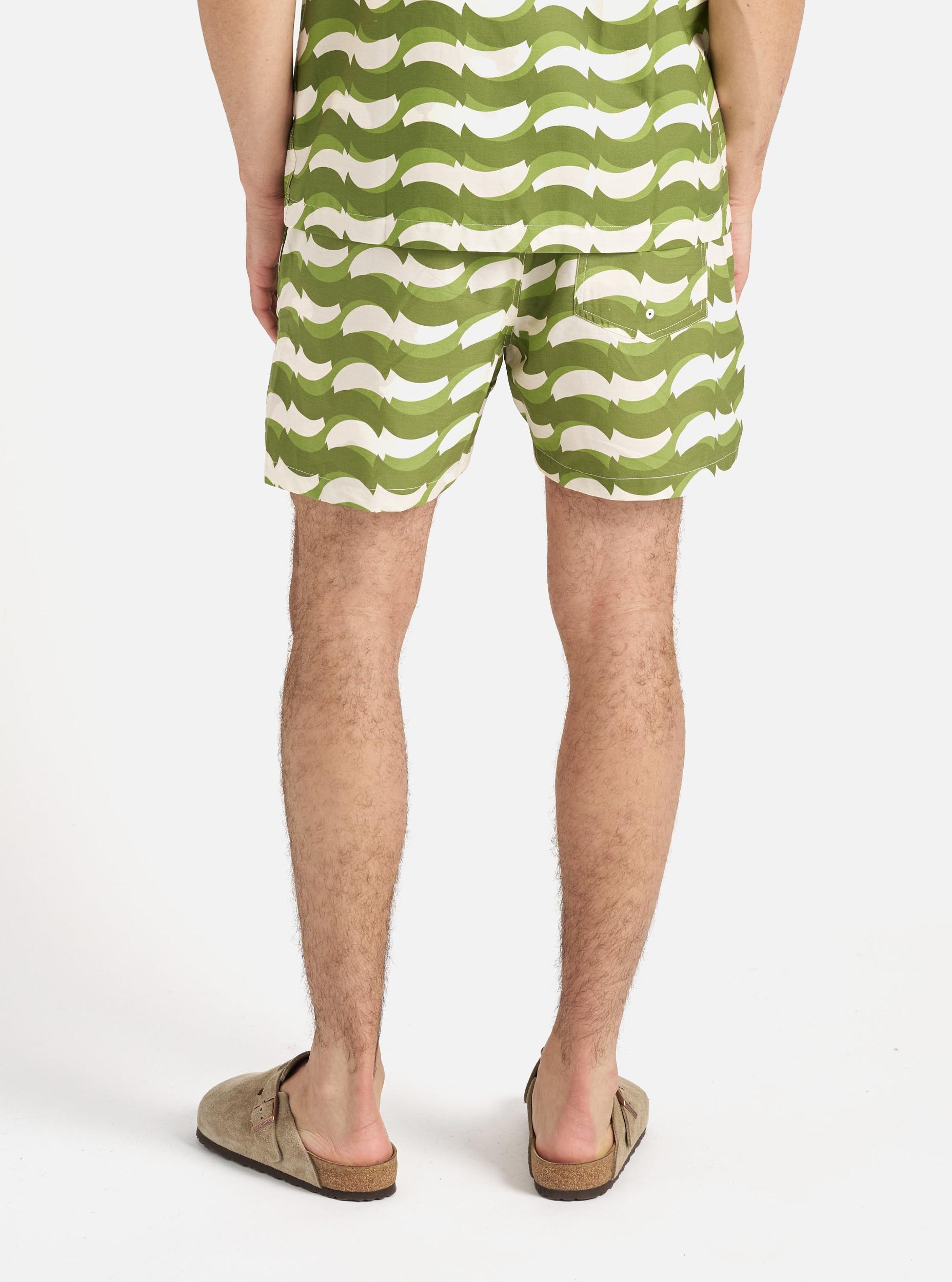 Green Geo Wave Print Cotton Action Short Product Image