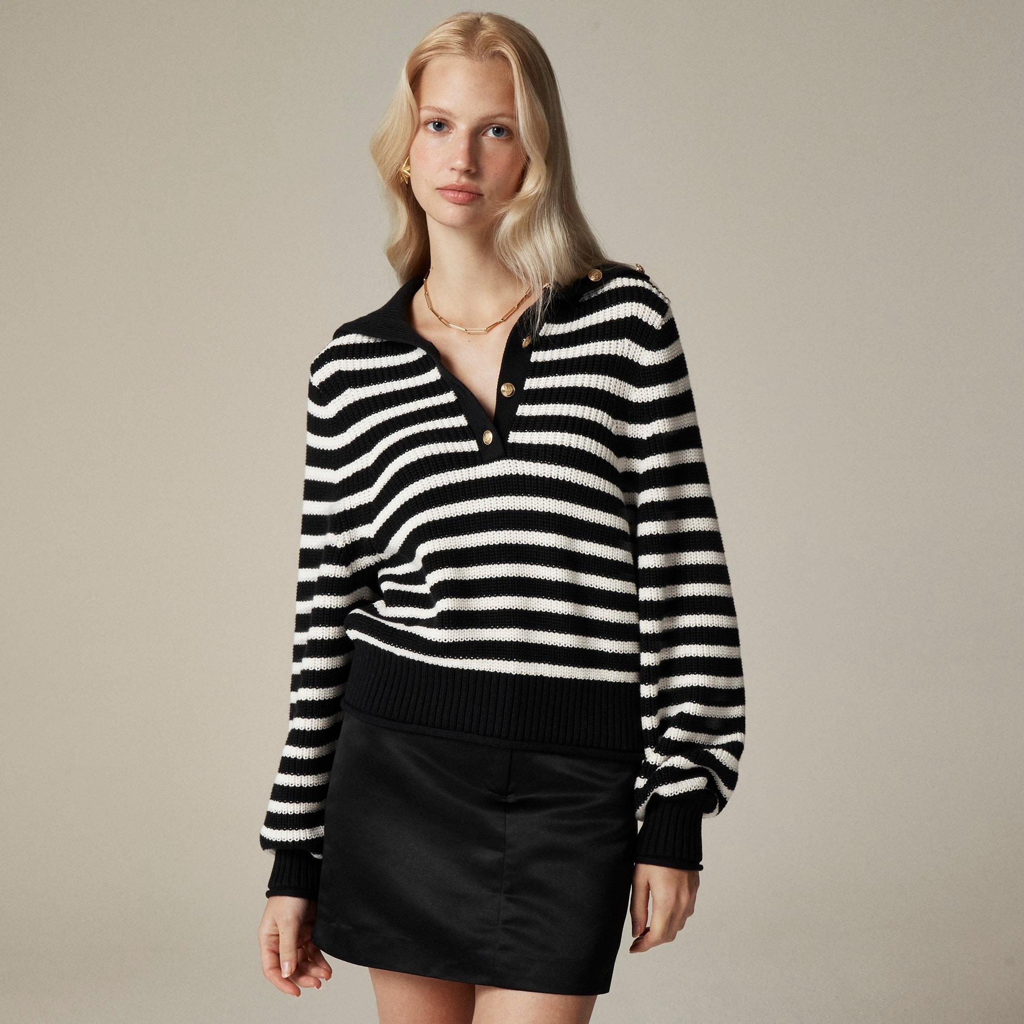 Ribbed cotton button-collar sweater in stripe Product Image