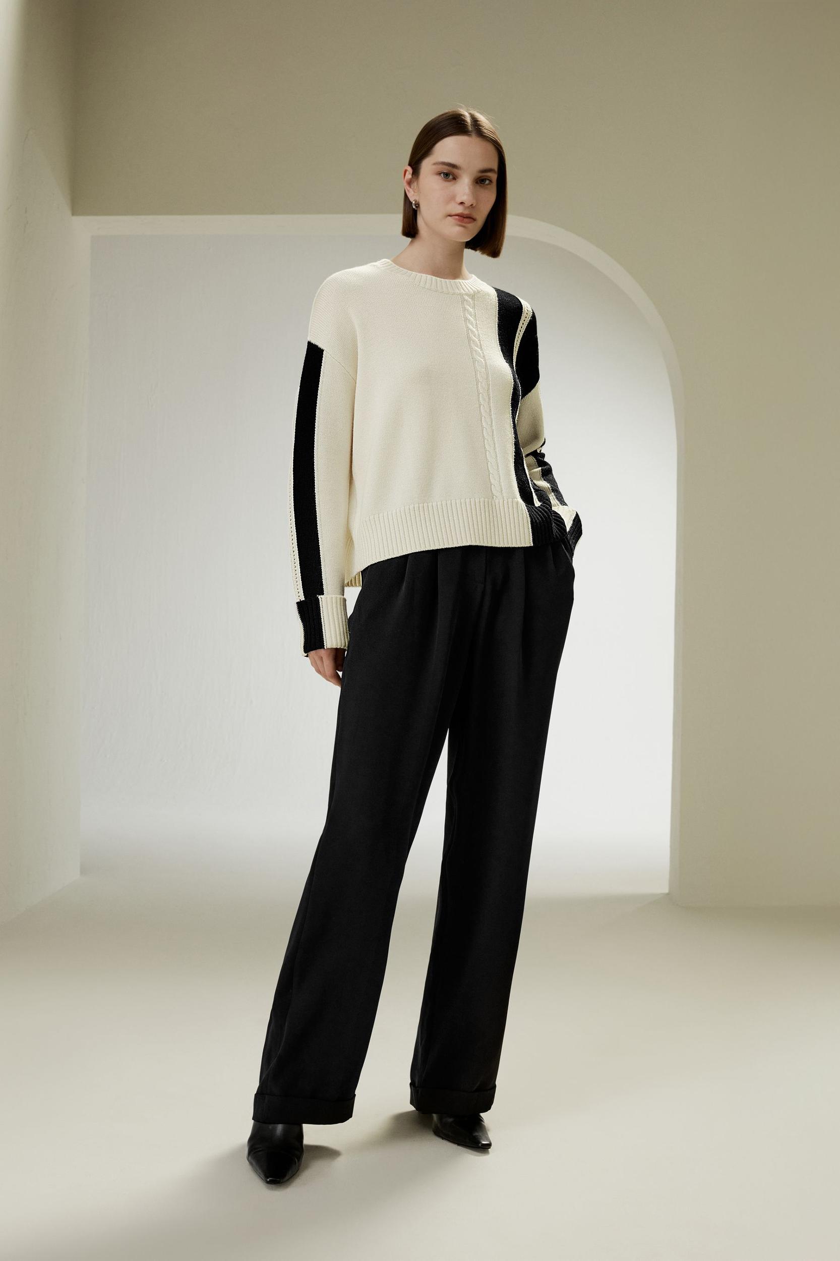 Bicolor Stripe Knit Wool Sweater Product Image