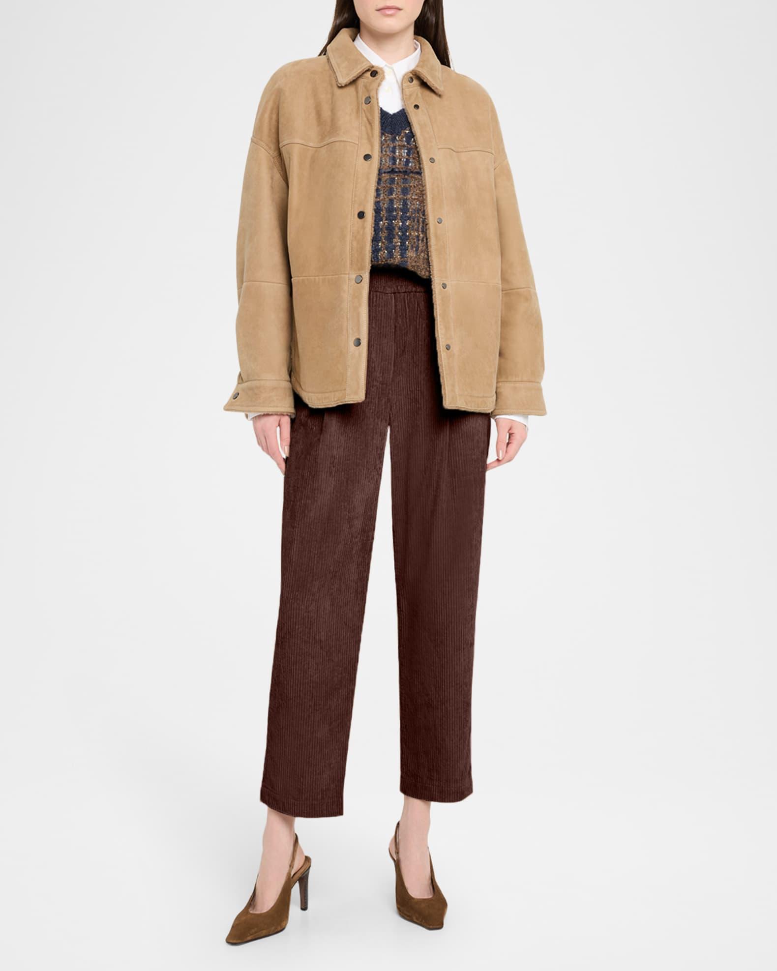 Soft Corduroy Pleated Straight-Leg Ankle Pants Product Image