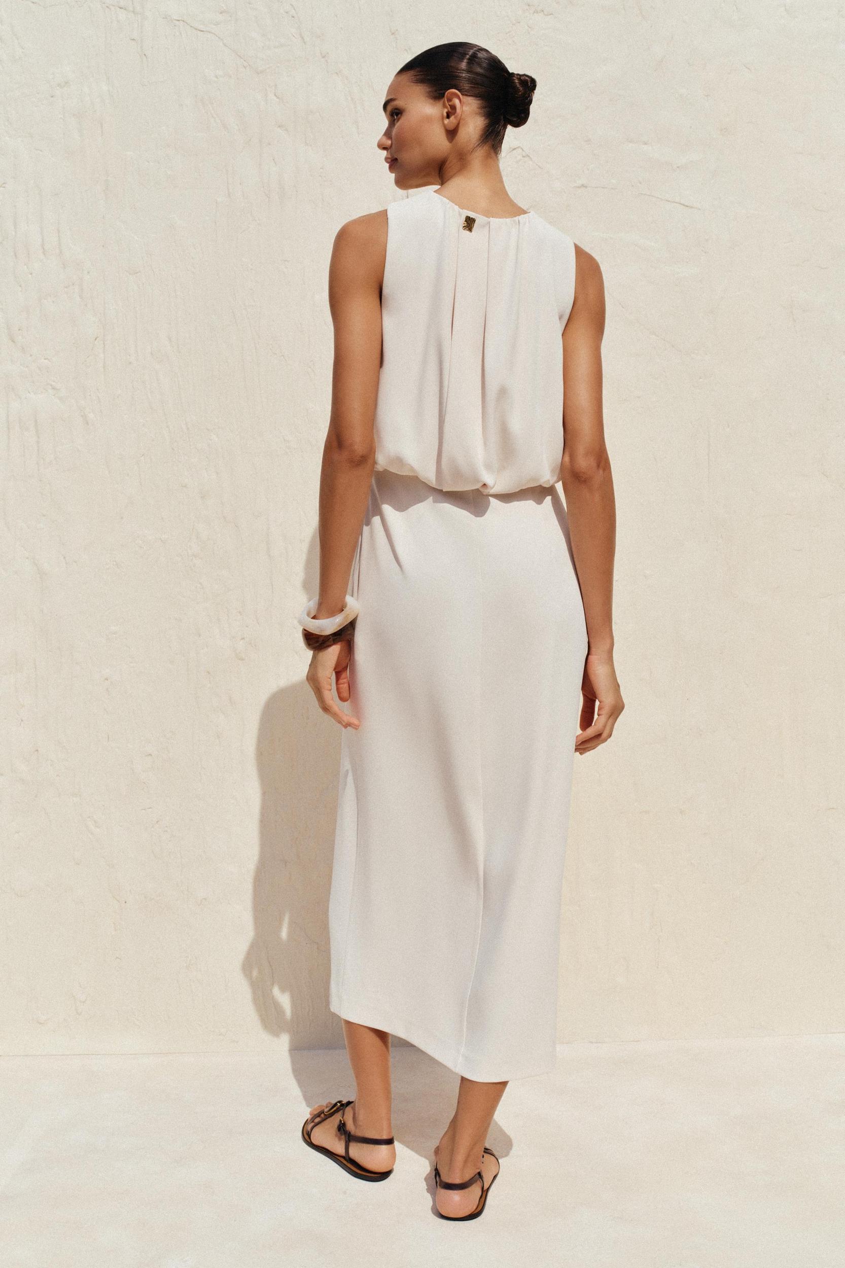 RUCHED WAIST MIDI DRESS Product Image