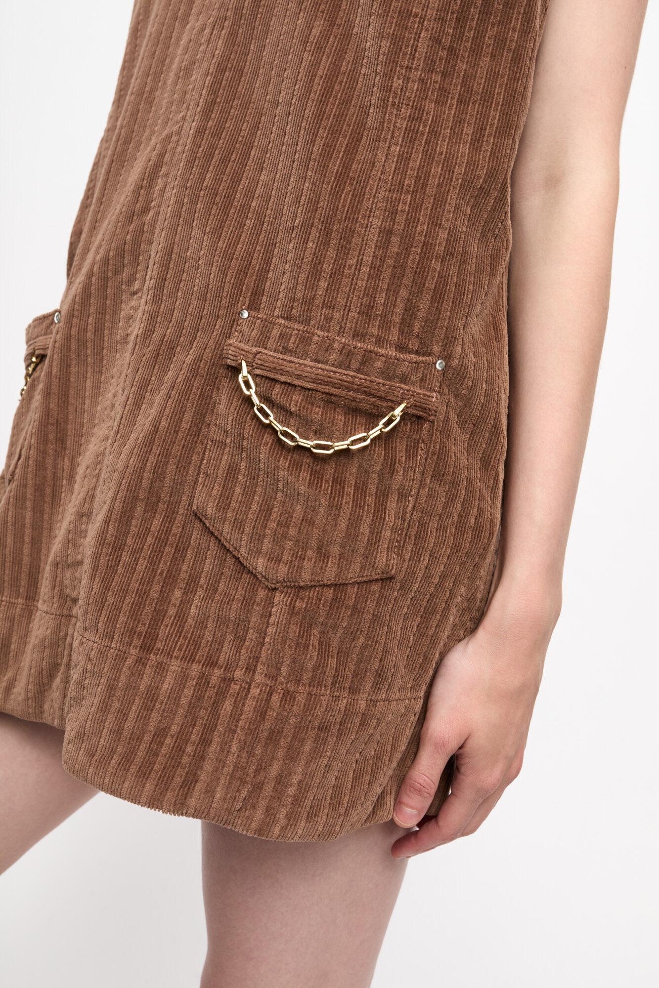 Brown Corduroy Mini Dress Product Image