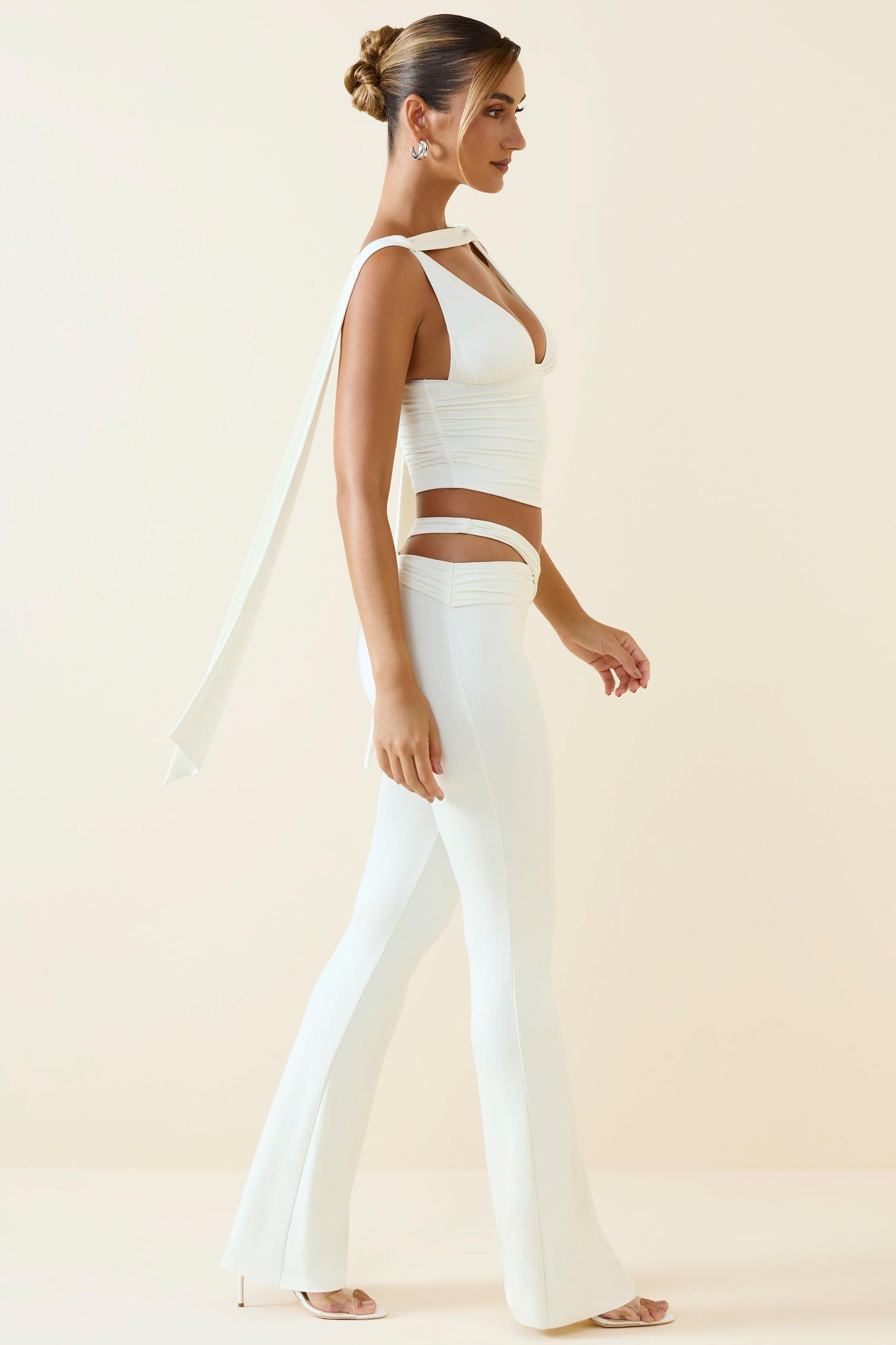 Cut-Out Mid-Rise Flared Trousers in Vanilla Product Image