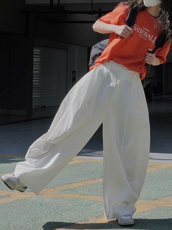 Loose Wide Leg Solid Color Split-Joint Casual Pants Bottoms Trousers Product Image