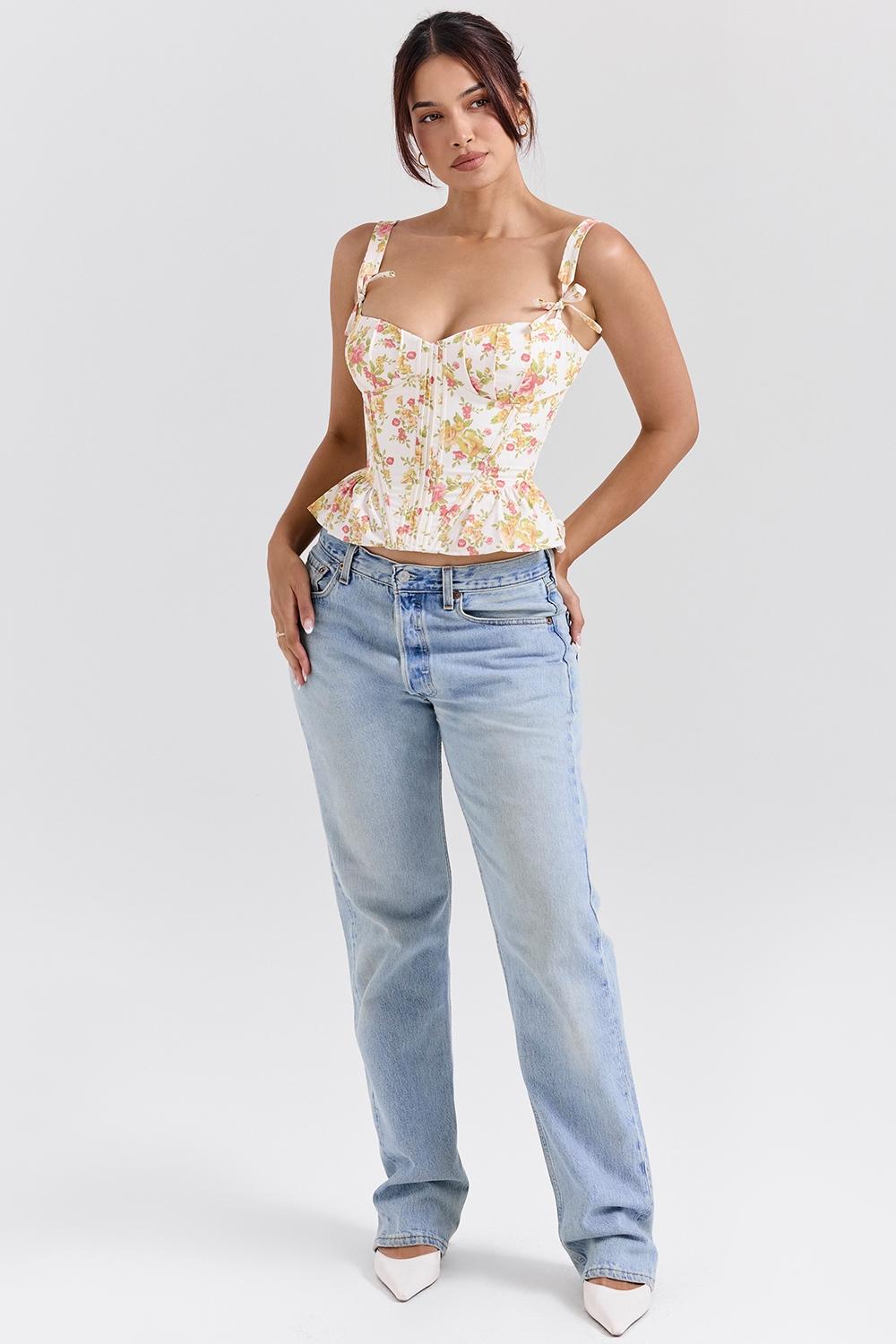 Gigou  royal rose print peplum cotton corset Product Image