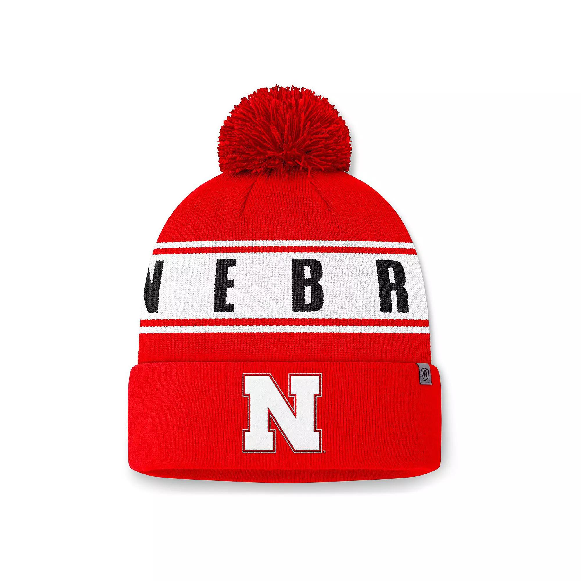 Men's Top of the World Scarlet Nebraska Huskers Slash Cuffed Knit Hat with Pom, Red Product Image