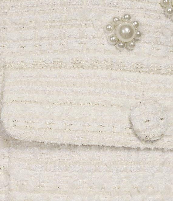 KARL LAGERFELD PARIS Coordinating Tweed Pearl Flower Round Neck Long Sleeve Button Front Jacket Product Image