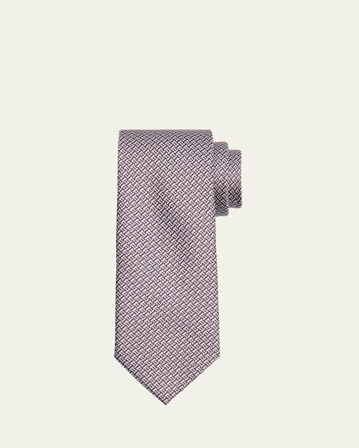 Mens Micro-Geometric Jacquard Silk Tie Product Image