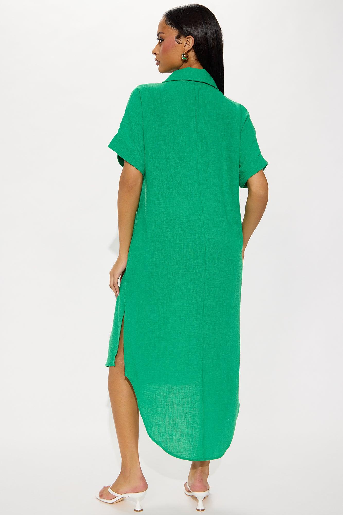 Casual Stroll Gauze Shirt Midi Dress - Kelly Green Product Image