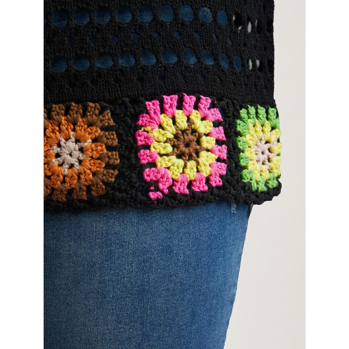 Plus Size Hand Crochet Floral Cut-Out Pullover Black Women Casual Long Sleeve Round Neck Everyday Pullovers BloomChic 18-20/2X Product Image