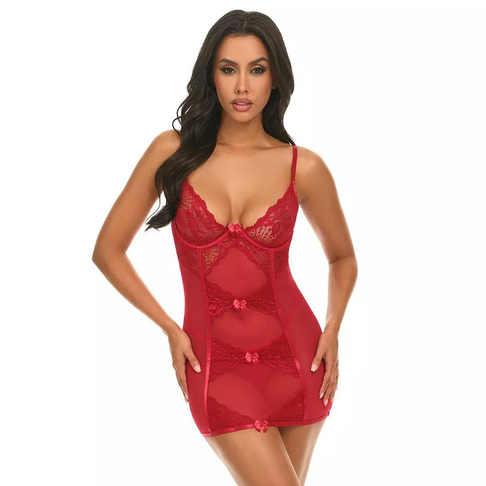 Oh La La Cheri Milana Babydoll & Panty Set 70-12026, Women's, Size: Small-Medium, Red Product Image