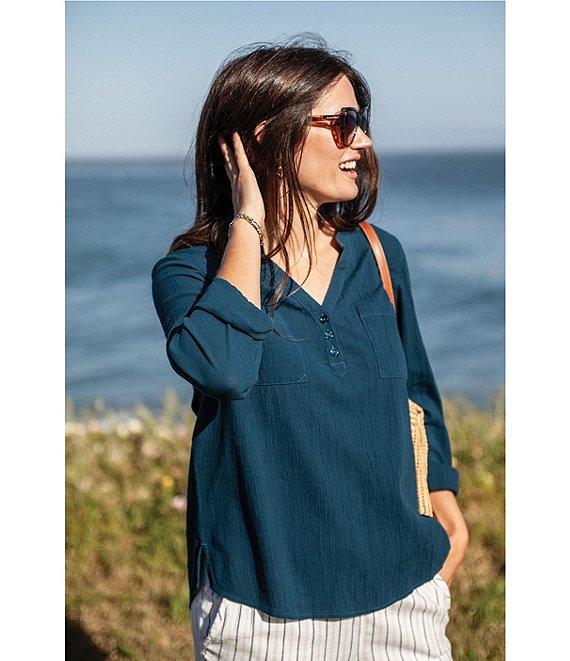 Aventura Beachcomber Organic Cotton Crepe Split V-Neck Long Sleeve Top Product Image