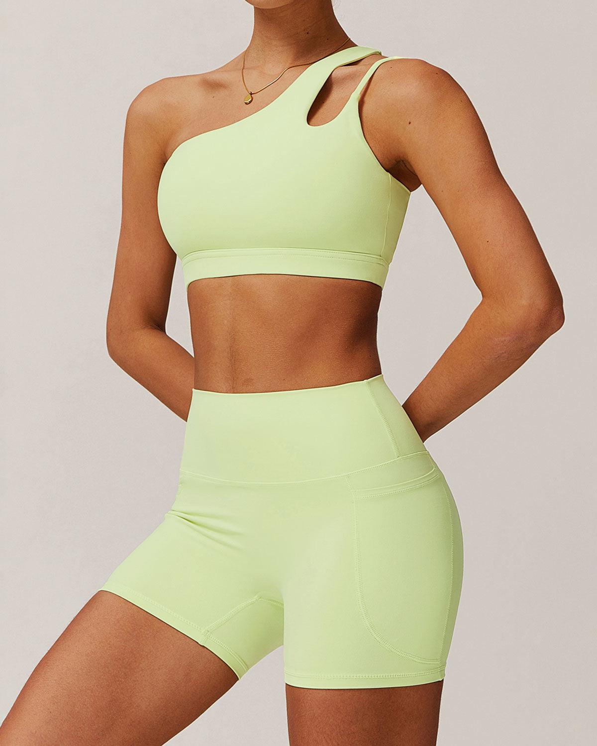 Green Cropped One Shoulder Yoga Cami Top - Light Support Product Image