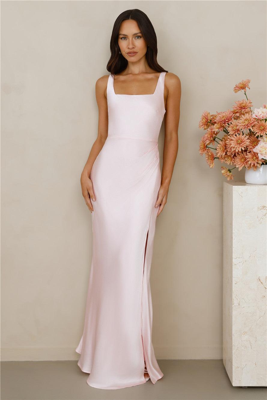 The Evelina Satin Maxi Dress Pink Product Image