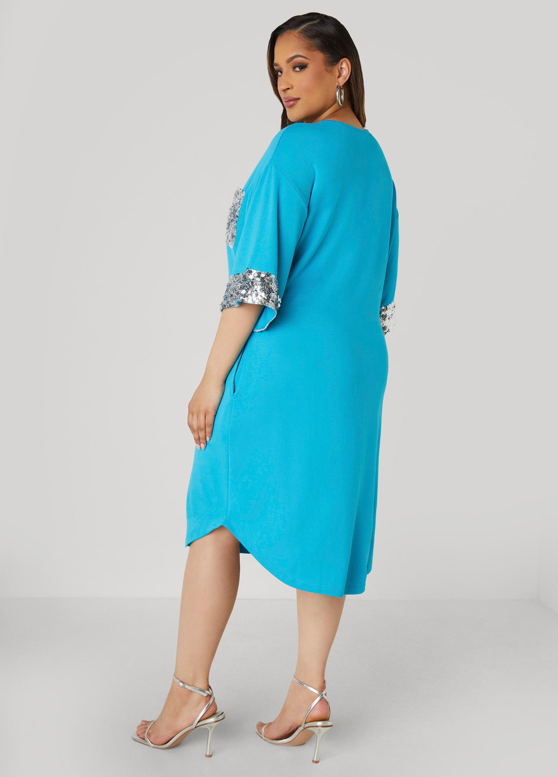 Plus Size Sequined Terry T Shirt Dress Ashley Stewart Product Image