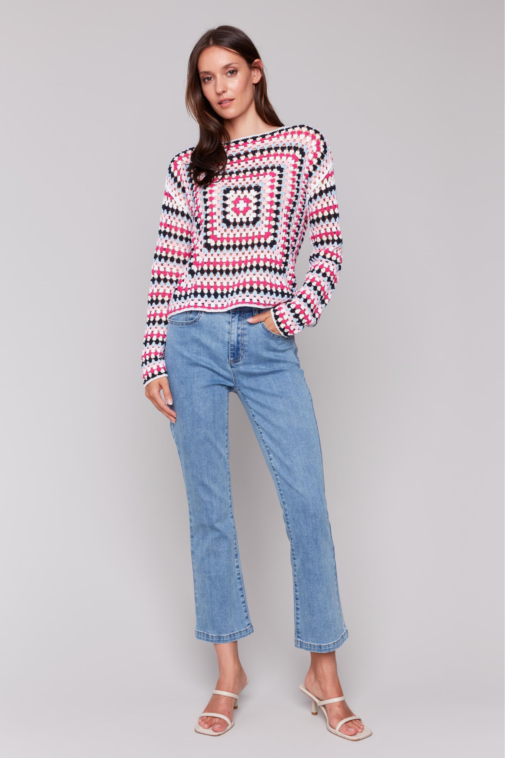 Square Long Sleeve Crochet Top Product Image