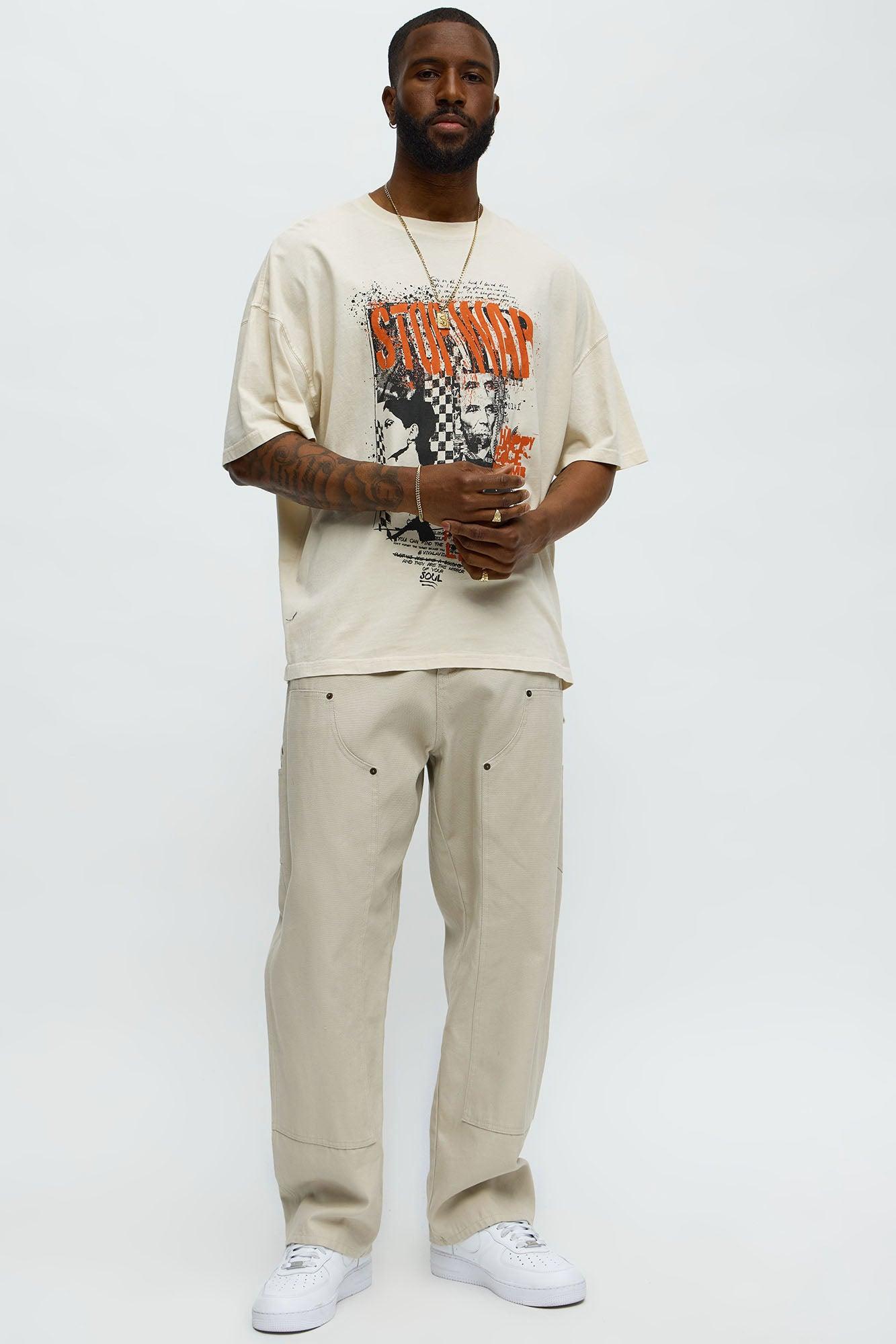 Stop War Live Now Oversized Short Sleeve Tee - Cream Male Product Image