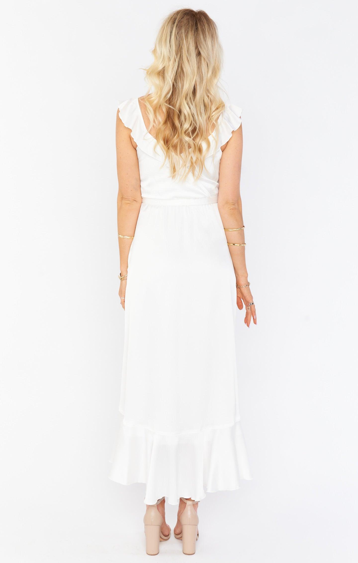 Samantha Ruffle Wrap Dress ~ Ivory Luxe Satin Product Image