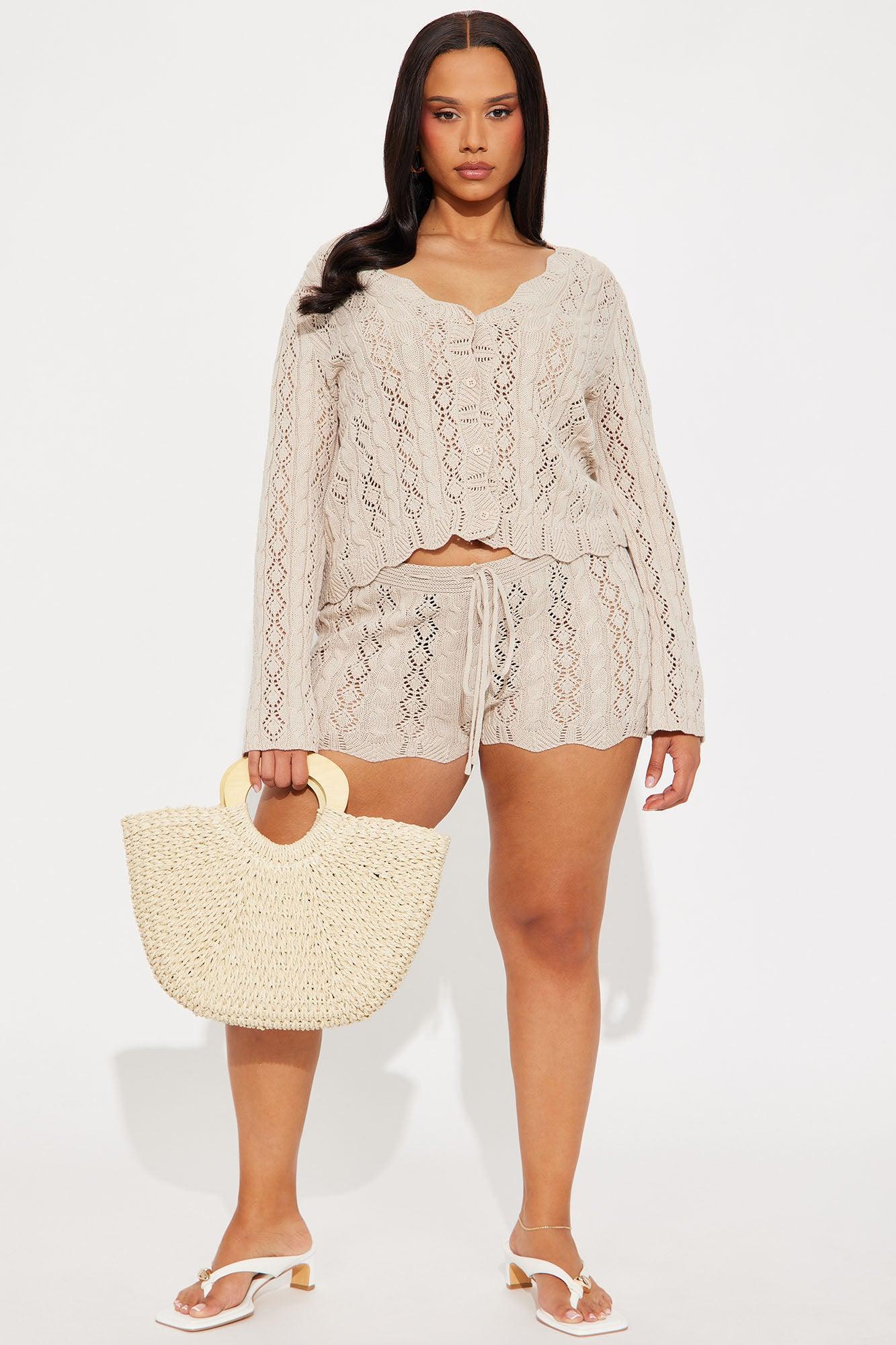 Ariella Crochet Short Set - Taupe Product Image
