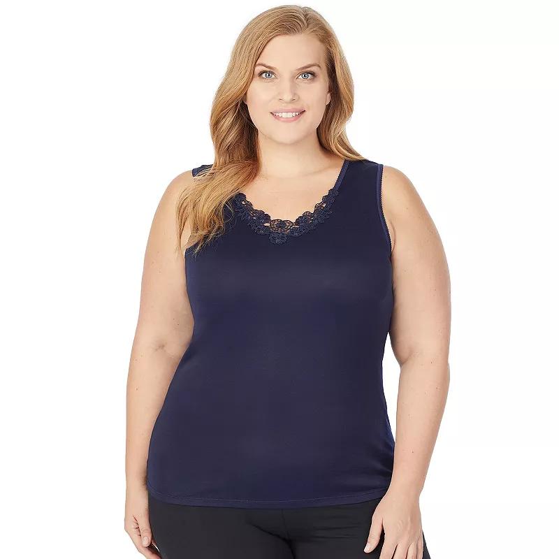 Plus Size Cuddl Duds® SofTech Venice Lace-Trim Tank Top, Women's, Size: 1XL, Ink Product Image