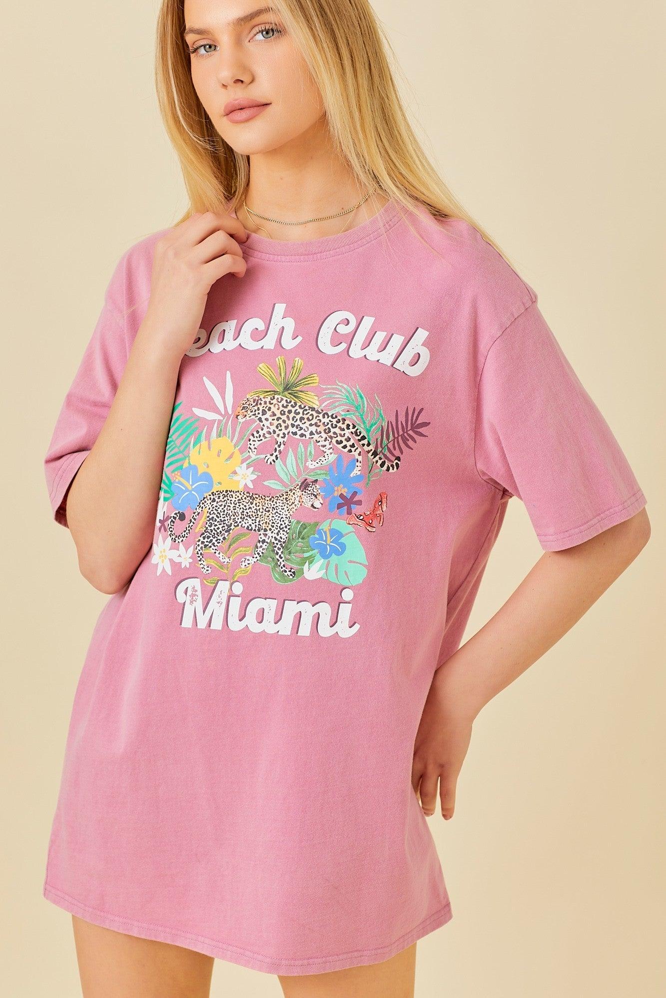 Beach Club Miami Oversized Graphic T-shirt Dress Product Image