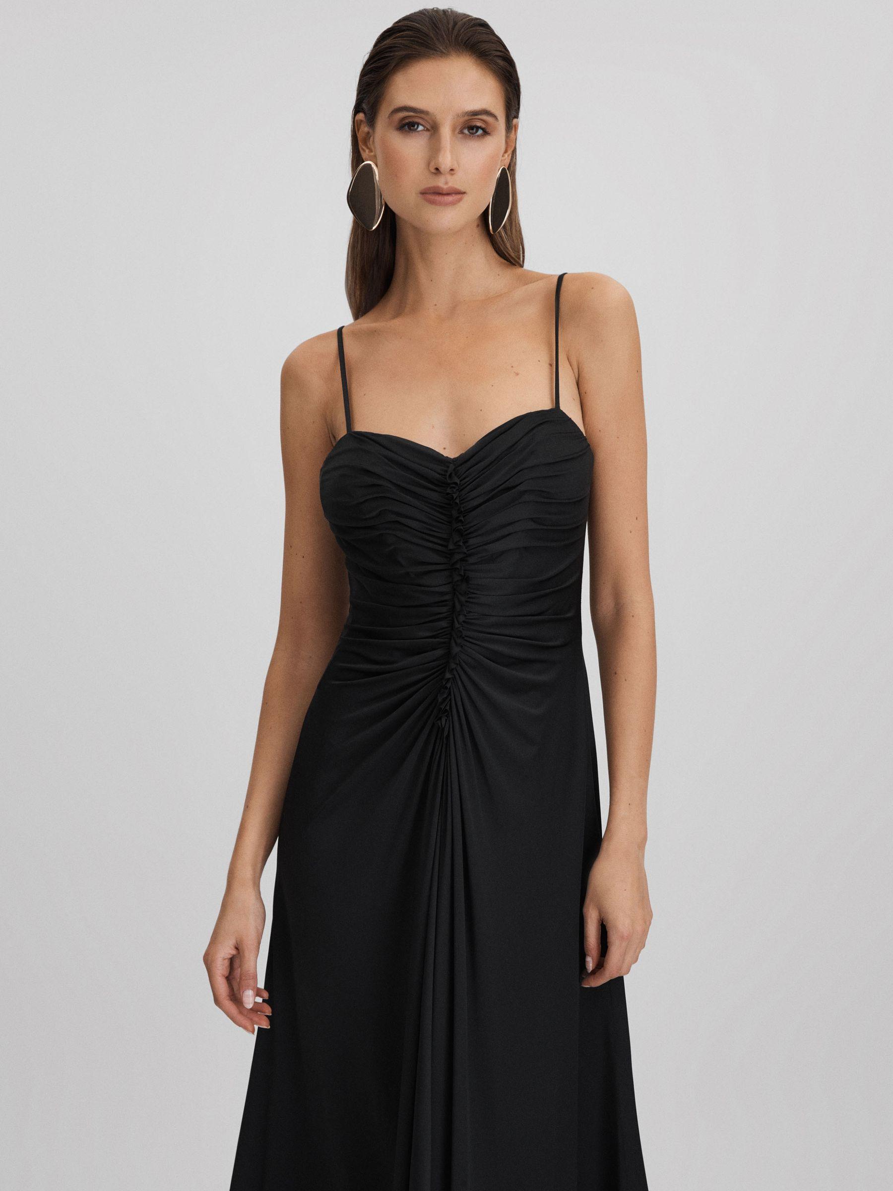 Halston Ruched Jersey Midi Dress in Black Product Image