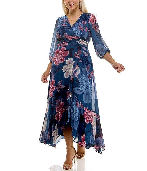 Moda Tara Plus Size Chiffon Floral Print Maxi Dress Product Image