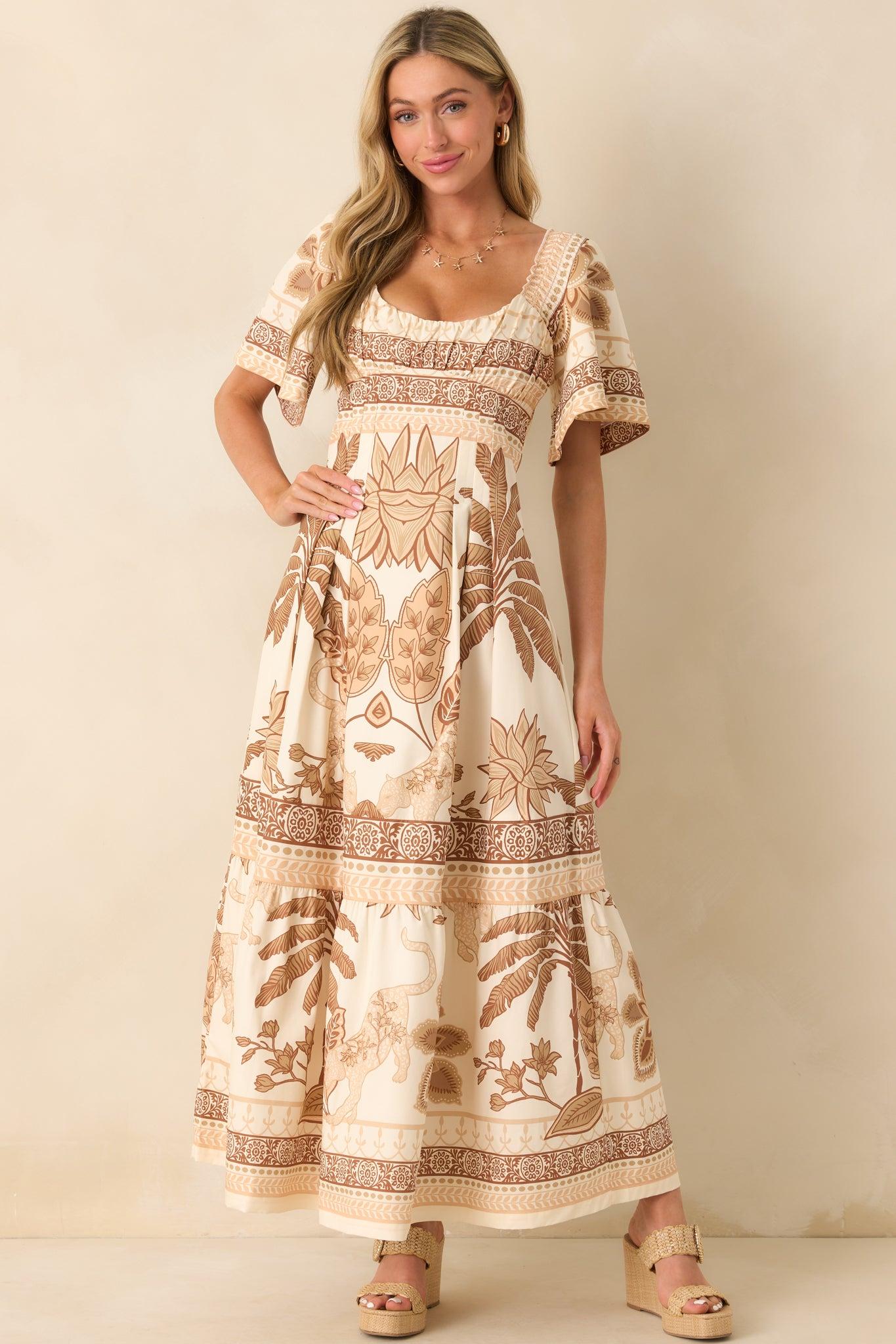 Aylaya Beige Multi Print Cotton Lisbon Maxi Dress Product Image